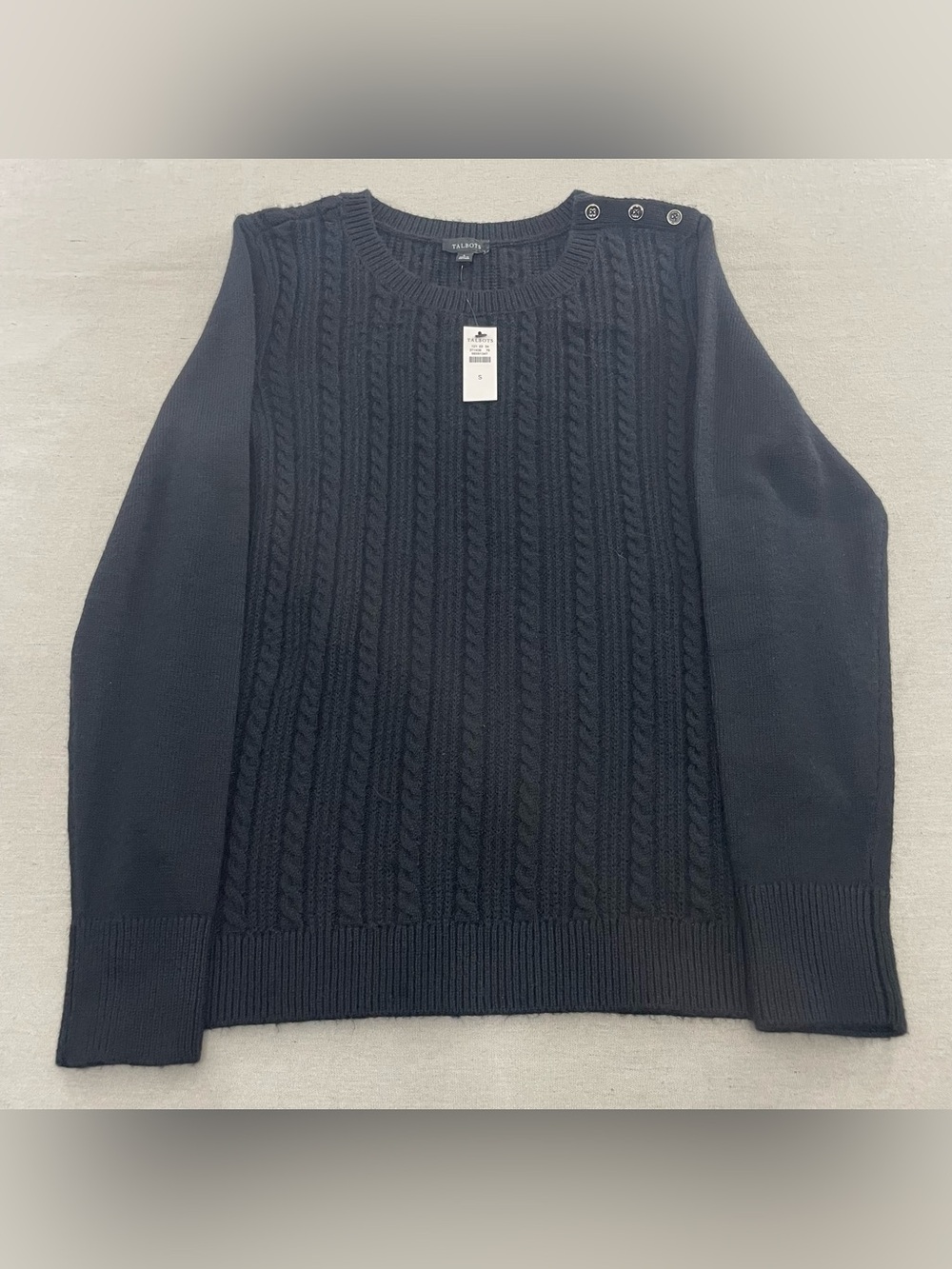 NWT Talbots Cable Knit Button Shoulder Accent Sweater Black Women’s Sz Small